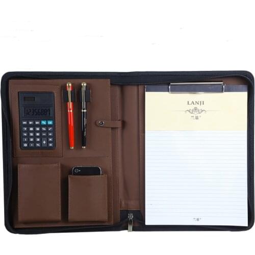 A4 PU leather file folder Business Portfolio Document Zipper Bag with Notebook for Conference Signature Menu Folder Cover 648B