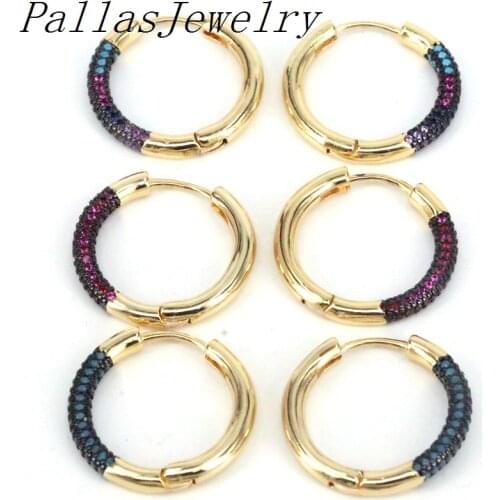 5Pairs, Hoop Earrings Women Colorful CZ Jewelry Gold Color Bling Geometric CZ Hoops Earring