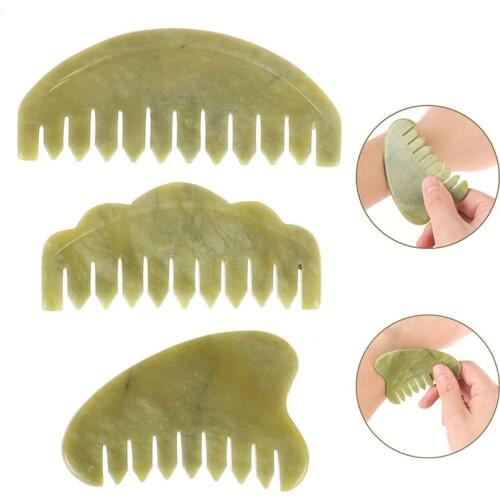 Natural Jade Stone Comb Guasha Board Comb Shape Massage Hand Massager Relaxation Comb Health Care 6styles