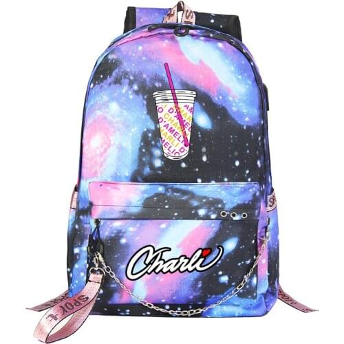 Charli Damelio Boys Girls Kids School Book Bags Women USB Chain Travel Laptop Backpack Canvas Men Bagpack