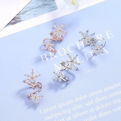 Silver Plated CZ White Crystal Flower Ear Clip Fashion Women AAA Zircon No Ear Hole Earrings Charm Women Cocktail Jewelry