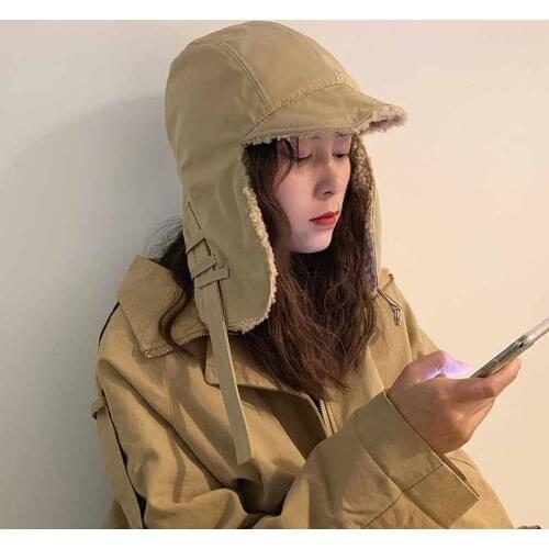 Ski Flying Hat Mens And Womens Winter Cotton Plush Retro Soft Brimmed Hat Tidal Ear Protection Windproof Warm Hat Panama