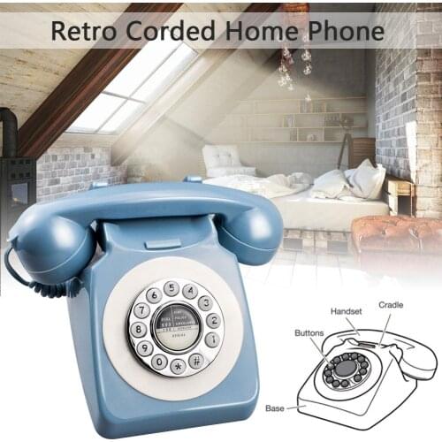 Blue Retro Telephone Europe America Telephone Landline Turntable Telephone Button Dial - Up Hotel Phone For Hotel Cafe