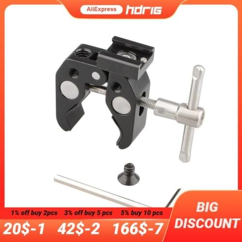 HDRIG Super Clamp with 1/4" 3/8"Thread Hole Cold Shoe Mount Rod Clamp Pipe Clip for Camera Tripod