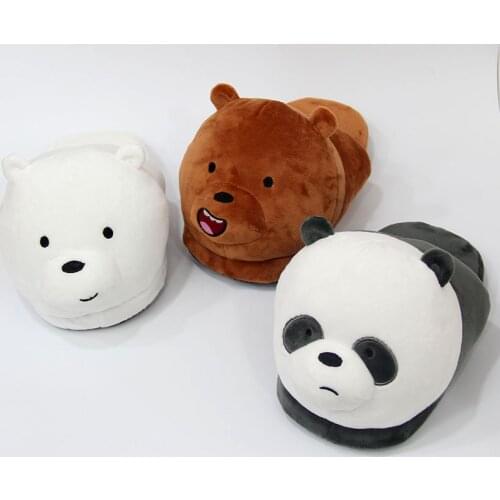 Cartoon Bear Panda Polar Bear Slippers Warm Winter Animal Slides Soft Plush Doll Indoor Bedroom Shoes For Man Woman Home Use