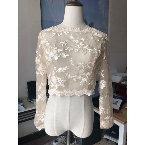 Vintage Real Image New Wedding Jackets Champagne White Ivory Bridal Bolero Lace Applique O Neck Long Sleeve Custom Wraps Jacket