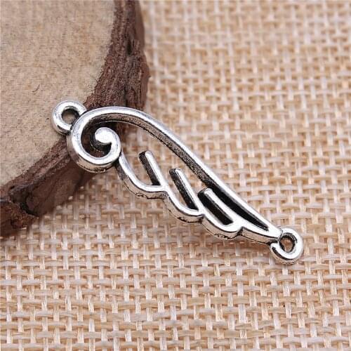 WYSIWYG 10pcs 32x10mm Angel Wings Connector Charm Antique Silver Color Wing Charms