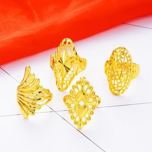 Rings for Women Big Hollow Phoenix Tail Flower 24K Gold Ring Women Anniversary Wedding Engagement Rings Luxury Jewelry Wholesale