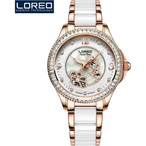 Skeleton Sapphire Crystal Women Mechanical Watch Luxury Brand LOREO Women Automatic Mechanical Watch Women Diamond Dress Watch