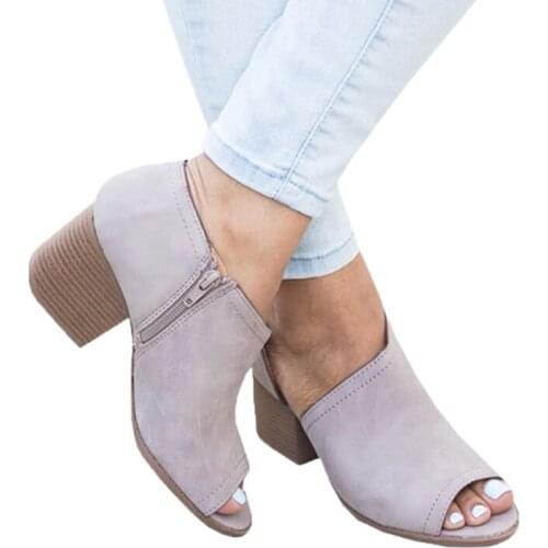 2019 Women Pumps Peep Toe Fashion Thick Heels Sewing Female Chunky Heel For Woman Plus Size Hollow Zipper Platform Ladies Shoes