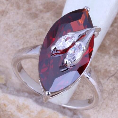 Sublime Red Garnet White CZ Silver Plated Womens Ring Size 6 / 7 / 8 / 9 R1154
