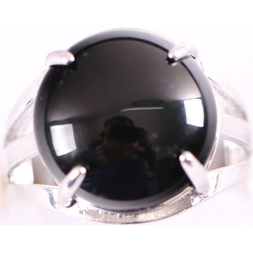 1Pcs Jewelry Gift Adjustable Ring For Women Natural Stone Round CAB Cabochon Black Onyx Bead Finger Ring Z201