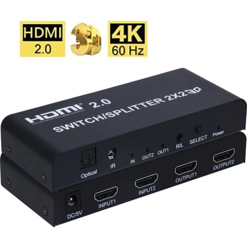 4 K 2x2 HDMI 2.0 Switch/Divisor Apoio 4K60Hz RGB/YUV 4:4:4 Ir Controle Suporte Para Downscaling, Extrator DE Audio DE 3.5mm jack