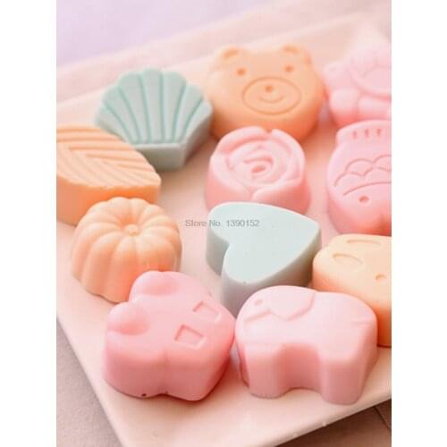 50pcs Food Grade Twelve Animals Handmade Soap Silicone Mold DIY Chocolate Cake Mold Soap Molds for Soap Making Baby Soap Mold