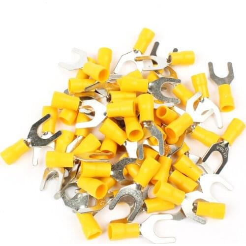 50PCS SV5.5-4 SV5.5-5 SV5.5-6 SV5.5-8 Yellow Terminal Cable Wire Connector Insulated Fork Spade Crimp Connector