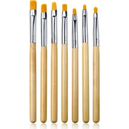 7Pcs Yellow Silver Handle Manicure UV Gel Brush Pen Acrylic Nail Art Gel Polish Painting Drawing Brush Tools New Design