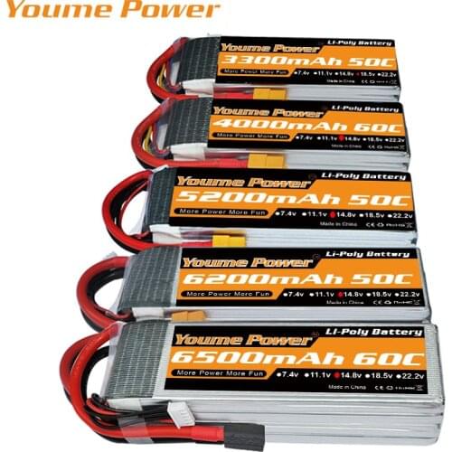 Youme RC Lipo Battery 4s 14.8V 5000mah 5200mah 6200mah 6500mah 3300mah 60C for 1:10 1:12 rc car Drones helicopter boat XT60 plug