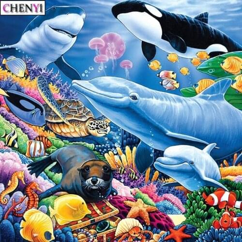 Diamond Mosaic Embroidery Kit Marine Animal Dolphin Diamond Painting 5D Full Square Rhinestones Wall Art Decor Handicraft Gift