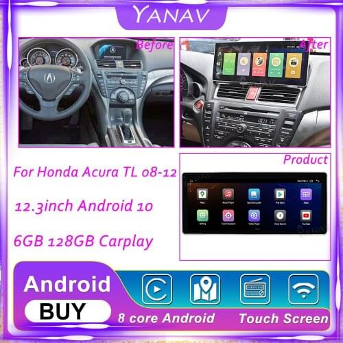 For Honda Acura TL 12.3 inch Car Radio Android 2 Din 2008-2012 GPS Navigation Stereo Receive Multimedia MP3 Player with Carplay