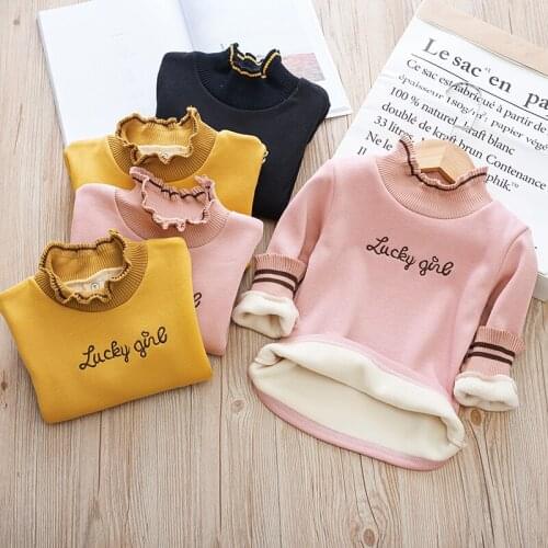 Velvet Warm Tops Baby Girls Solid Letters Embroidery Blouse Autumn Winter KIds Pullover Tops Bottoming Clothes