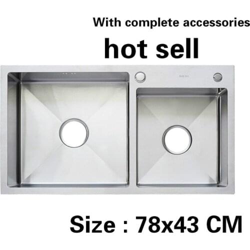 Free shipping Household Kitchen sink durable manual 3 mm thick food grade stainless steel vogue double groove 780x430 MM