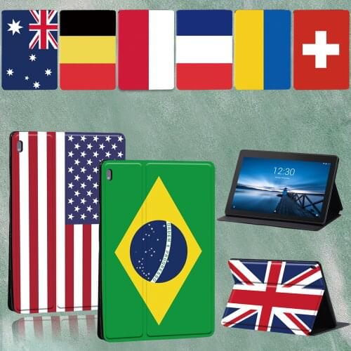 Tablet Case for Lenovo Tab M10 FHD Plus/Tab E10 TB-X104F TB-X104L/M10 TB-X605F TB-X505F Leather Flag Pattern Tablet Stand Cover