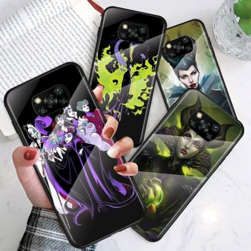 Tempered Glass Shell Luxury Cover Disney Villain Witch For Xiaomi Mi POCO F3 F2 X3 NFC X2 M2 Pro Shockproof Phone Case