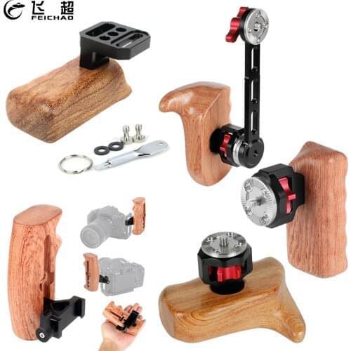 Camera Wooden Handle Grip Left Right Side Hand Clamp M6 Rosette ARRI Mount Extension Arm Nato Rail for SLR Cage Rig Stabilizer