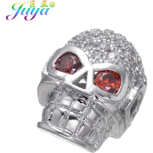 Juya DIY Punk Jewelry Metal Beads Micro Pave Zircon Skull Charm Beads For Women Men Natural Stones Beadwork Jewelry Making