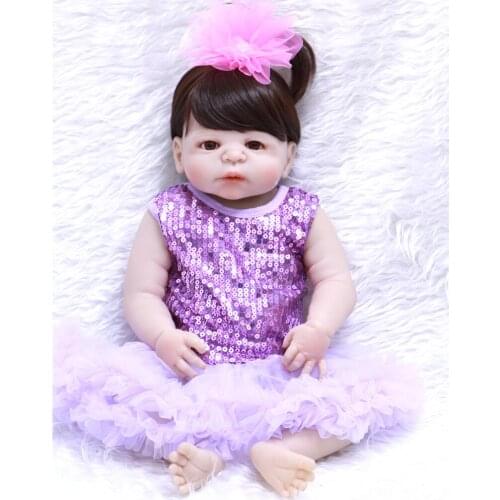 22" npkdoll Newborn full silicone Princess Toddler Babies Dolls Bathe Toy Play House Toy purple dress menina cute Doll