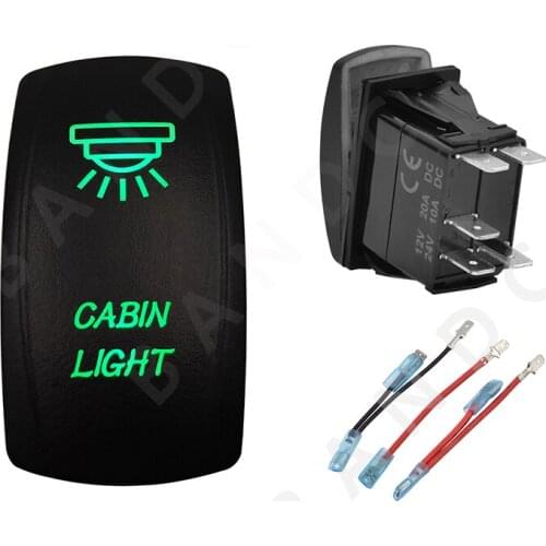 CABIN LIGHT 5P ON-OFF SPST Green LED Laser-Etched Rocker Switch for the Car Boat Marine Yacht ARB RV，Jumper Wires