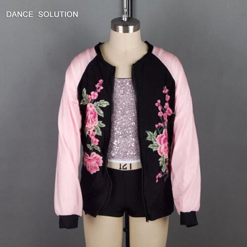 18556 Spandex Unitard with Satin Jacket and Balck Shorts Jazz Costumes 3 Pieces Suit for Adult & Child Dancer Stage Show Clothes