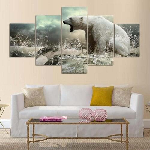 Multi-Panel,Icy Polar Bear 5 Piece Diamond Painting Full Square Round Animals Diamond Embroidery Home Decor,A828