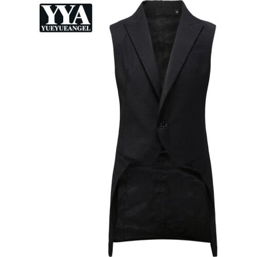 Mens Formal Tuxedo Suit Vest Irregular One Button Mid Long Formal Waistocat Slim Fit Man Sleeveless Court Dress Suits Vests Top
