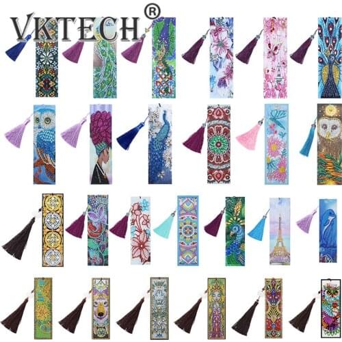 DIY Diamond Painting Bookmark Special Shaped Cartoon Tassel Leather Book Page Mark Crafts Embroidery Kit Birthday Festival Gift