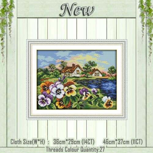 The hometown of Pansy cabin diy painting counted printed on the canvas DMC 11CT 14CT kits Cross Stitch embroidery needlework Set