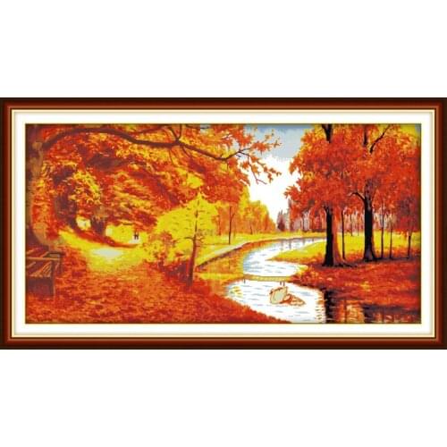 Golden autumn good luck cross stitch kit 18ct 14ct 11ct count printed canvas stitching embroidery DIY handmade needlework