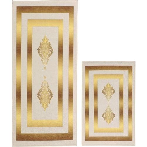 Elite Lux Rectangular 2'li Bath Mat Pad Alberta Cream Gold