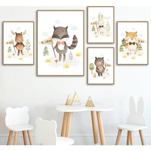 Nursery Deer Fox Rabbit Bear Kind Animal Wall Art Canvas Painting Nordic Posters And Prints Wall Pictures For Kids Room Decor