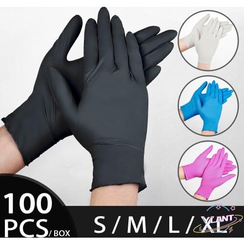 Nitrile Synethtic Gloves Blue 100pcs Food Grade Waterproof Allergy Free Disposable Work Safety Gloves Household Mechanic Kitchen