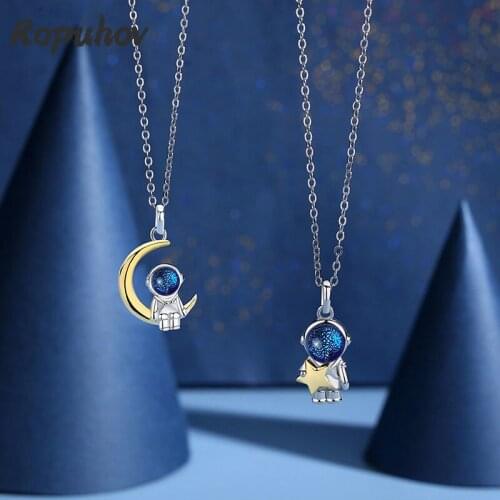Ropuhov 2021 New 925 Silver Star-picking Astronaut Couple Necklace Couple Hip-hop Astronaut Clavicle Chain Personality