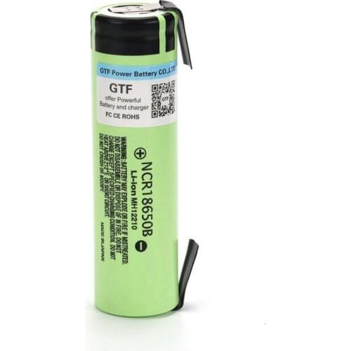 GTF Original NCR18650B 3.7V 3400mAh Li-ion battery 18650 Rechargeable Lithium Batteries For flashlight battery+DIY nickel piece