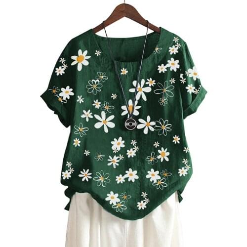 Casual Floral Print Women T Shirt O-neck Short Sleeve Fresh And Sweet Oversized Female Tee Shirt Tops Vintage Streetwear Tees