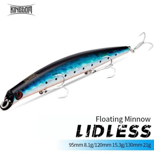 KINGDOM LIDLESS Floating Minnow 90mm 8.1g 120mm 15.3g 130mm 21g Long Casting Artificate Bait Seabass Perch Trout Fishing Lures