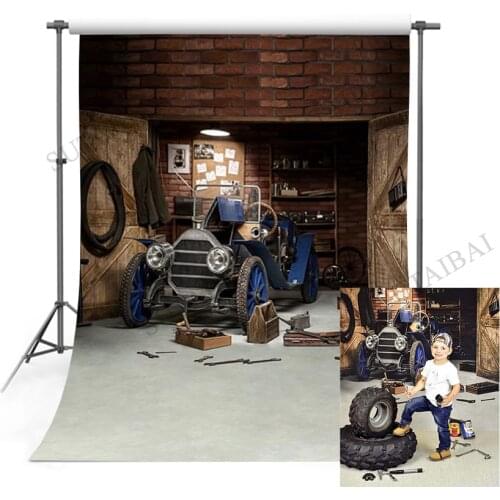 Retro Car Repairs Garage Photography Background Tool Workshop Baby Backdrop Photocall Photobooth Prop Printed Photophone Props