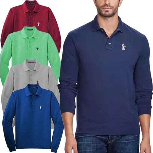 New Mens Casual Long-Sleeved Cotton Embroidery Deer Logo POLO Loose Shirt Lapel T-Shirt Golf Business Tennis Sportswear Tops