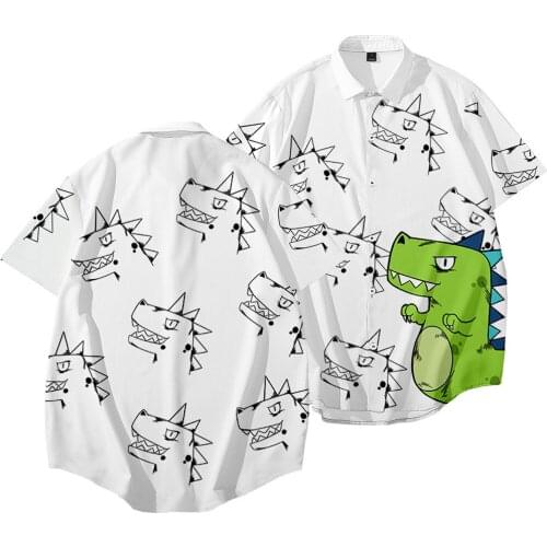 2021 Little dinosaur pattern 3D Printing Unisex Shirt Women/Men Casual Summer Short Sleeve Loose Button Streetwear Anime clothes