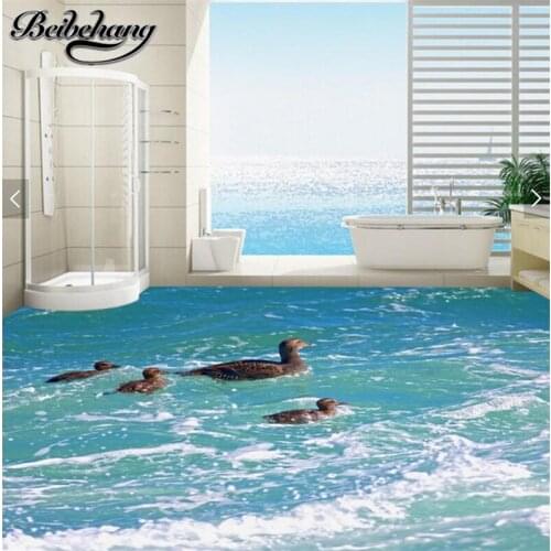 Beibehang Custom pvc self-adhesive flooring 3d waterfowl duck playing water 3D bathroom floor painting room decoration painting