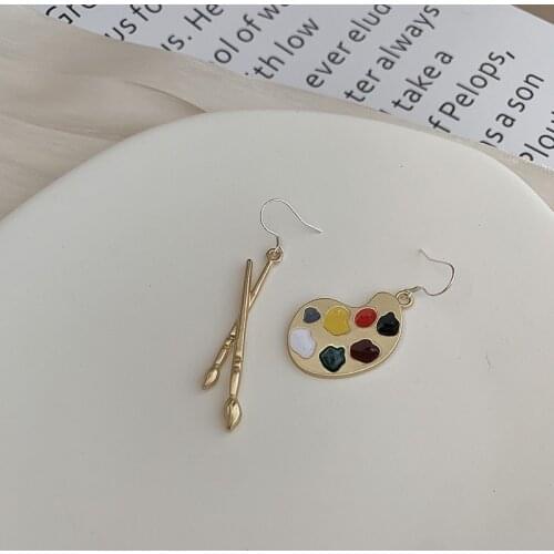 S925 silver 2021 Sliver Hook Alloy Paint Brush Palette Earring Vintage drawing Board Ear Clip Creative Painting Earrings