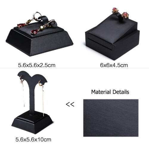 Black Faux Leather Ear Rings Nail Hinged Stud Earring Jewelry Display Holder Fancy Showcase Dangling Drop Pesentation Stand Ramp